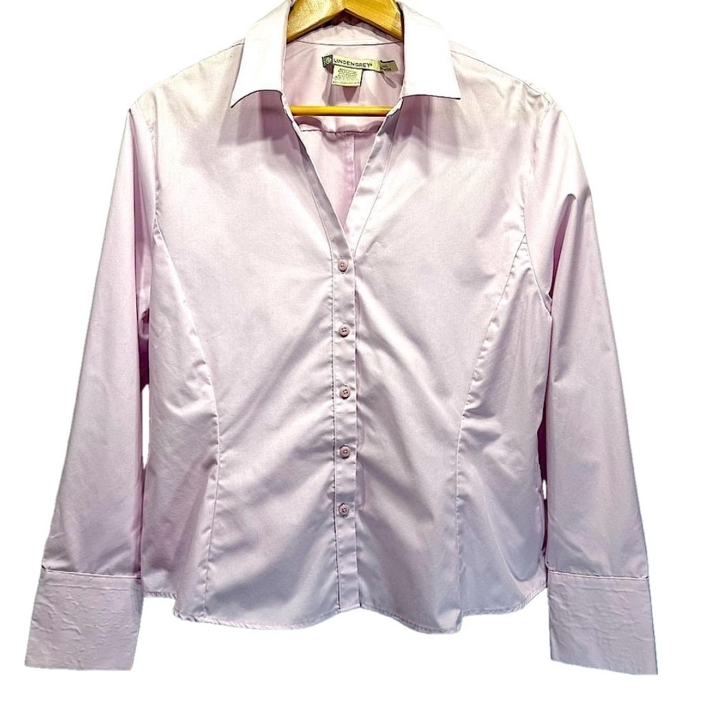 Linden Grey Vintage Y2K Pale Pink Tailored V neck Button Front Women’s Shirt L